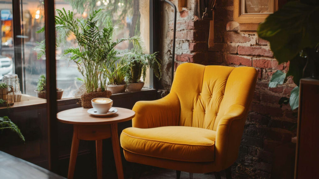 Σύγχρονα έπιπλα εστίασης 2026: Άνετη πολυθρόνα και ξύλινο τραπέζι thesepiplo